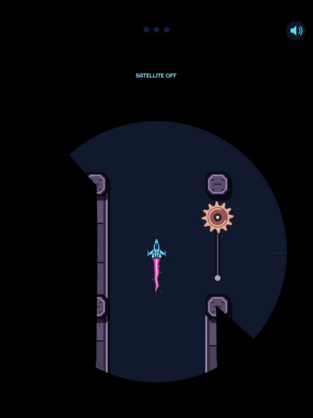 Gameplay: the course goes dark and only a circle of light around the ship shows the walls and a saw ahead
